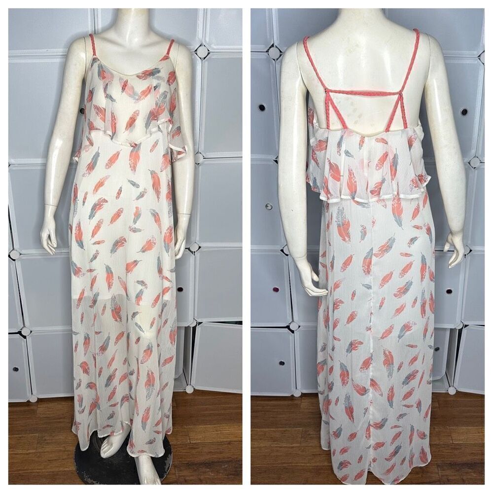 Xhilaration Sheer Boho Feather Maxi Dress Size Medium